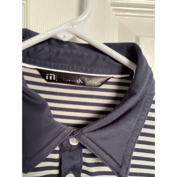Travis Mathew Merion Golf Club Stripe Polo Shirt Mens Size Medium Navy Blue - Picture 4 of 6
